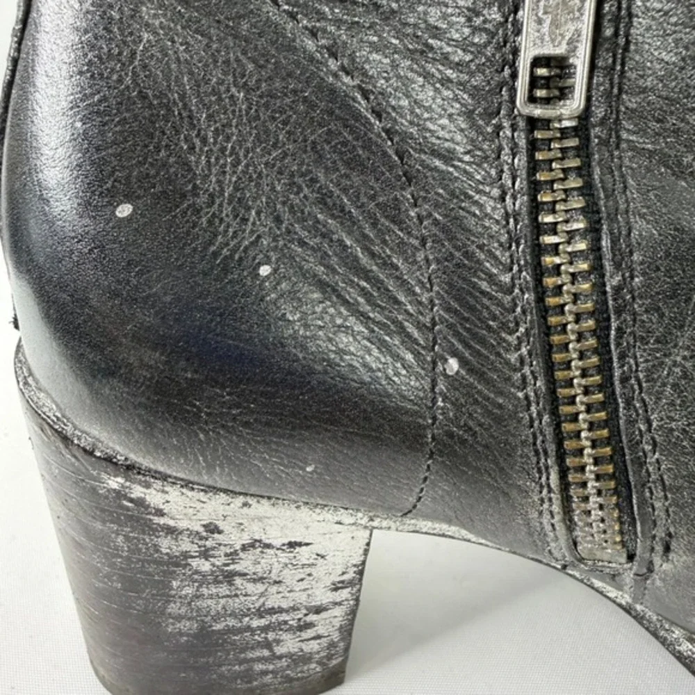 Frye Nora Metallic Leather Side Zip Block Ankle Bootie Womens 8 B‎